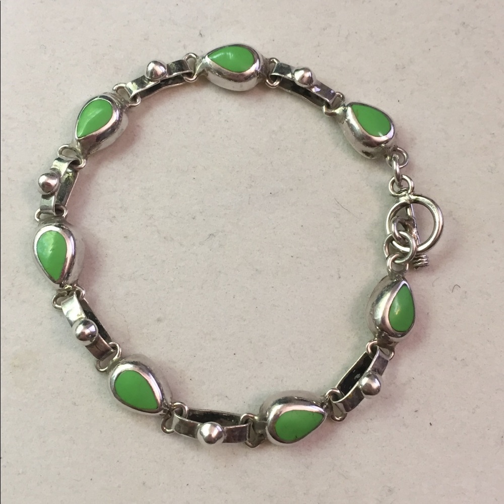Vintage Mexico 925 silver green Turquoise bracelet